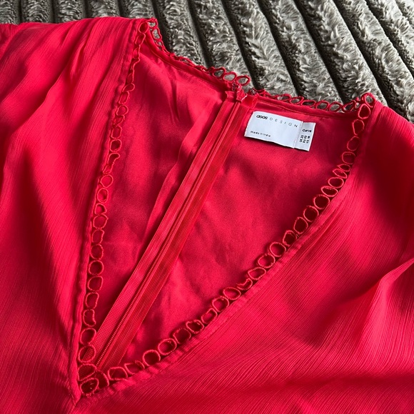 ASOS Elegant Tiered Ruffled Red Midi Dress - Picture 4 of 5